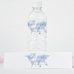 Plantilla de etiquetas de botellas de agua de mapa personalizado, etiquetas de color de mapa editables, boda temática de viaje, ducha temática de viaje, etiquetas de favor de fiesta, TT1, BB1