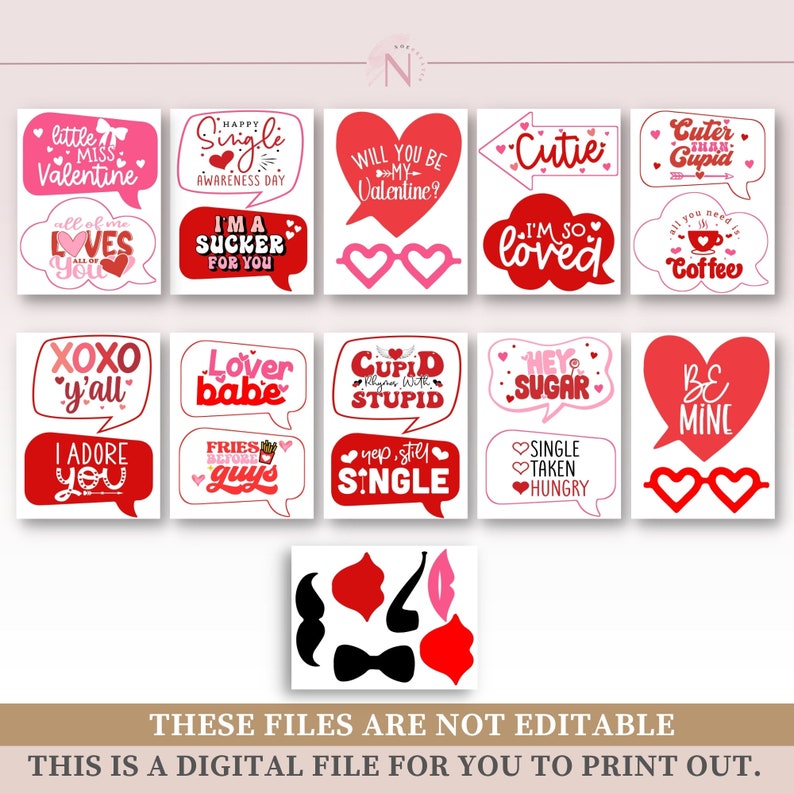 Funny Valentine's Day Photo Booth Props: Galentine's Party Decor (PDF) image 3
