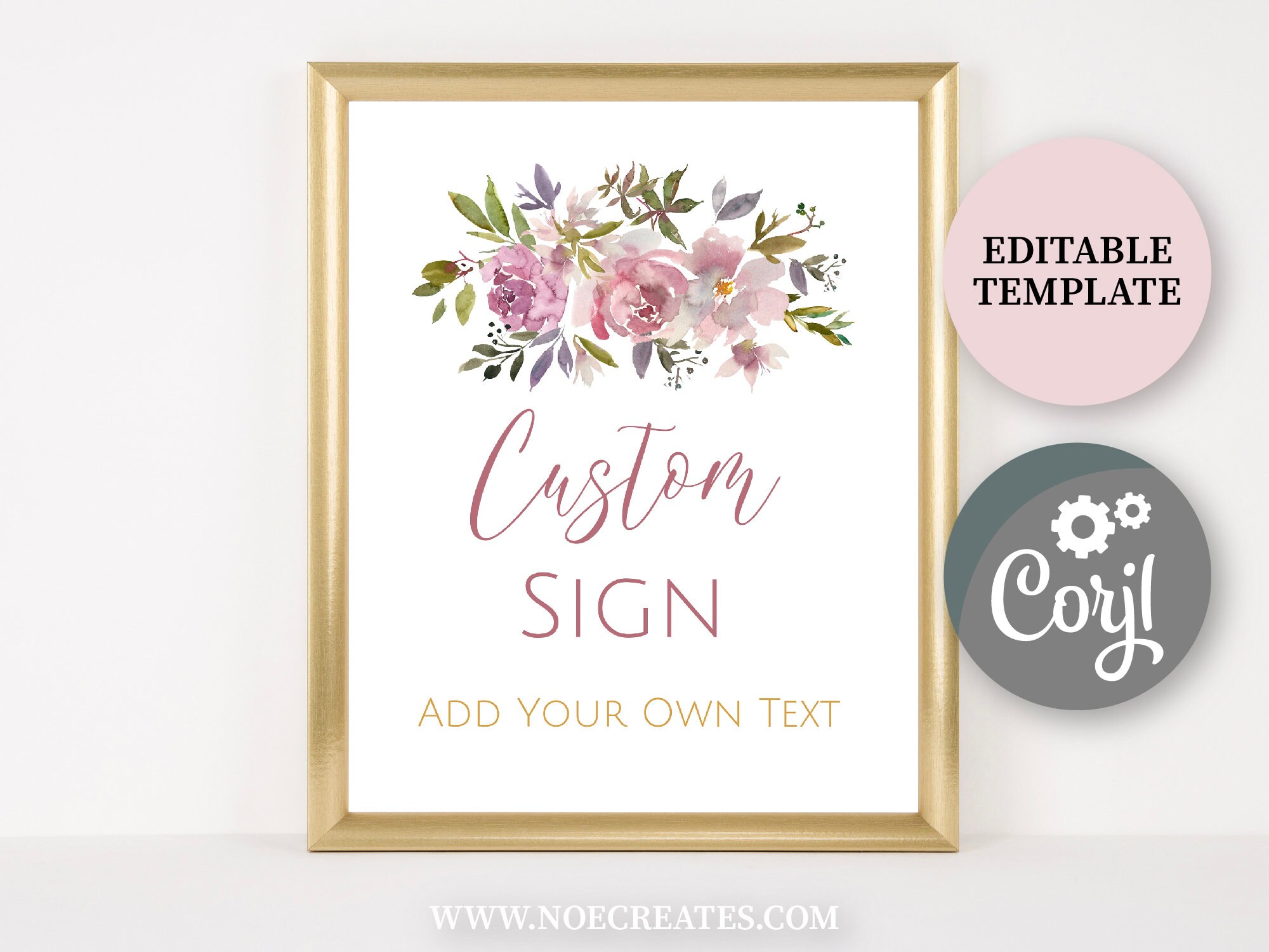Custom Floral Sign Template: Printable Rose Design (digital Download ...