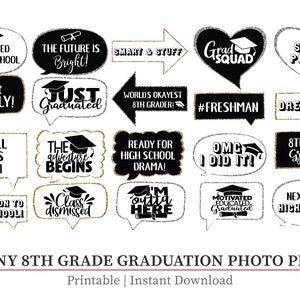 8th Grade Graduation Photo Booth Props, Funny Middle School Graduation Photo Props, Graduation Party Decor,  GG1