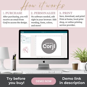 K&ouml;nnte beinhalten: Ein Computerbildschirm zeigt eine Website mit dem Text "Corjl" und einer Grafik eines Kreises mit dem Text "MADE WITH Corjl". Der Bildschirm befindet sich auf einem Schreibtisch mit einer Lampe, einer Tasse Kaffee, einer Pflanze und einer Tastatur.