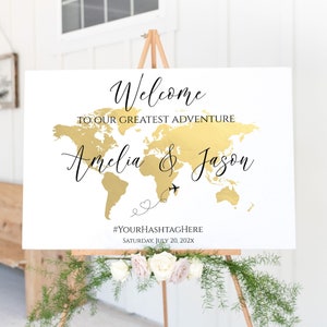 Custom Travel Theme Welcome Sign Template, Gold World Map Welcome Sign, Travel Theme Wedding, Travel Theme Bridal Shower, Printable, TT1