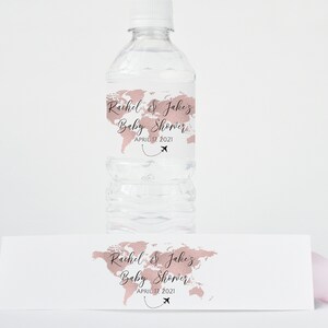 Plantilla de etiquetas de mapa de oro rosa, etiquetas de botellas imprimibles, favores de tema de viaje, boda temática de viaje, etiquetas de favor de fiesta de despedida de soltera, TT1,