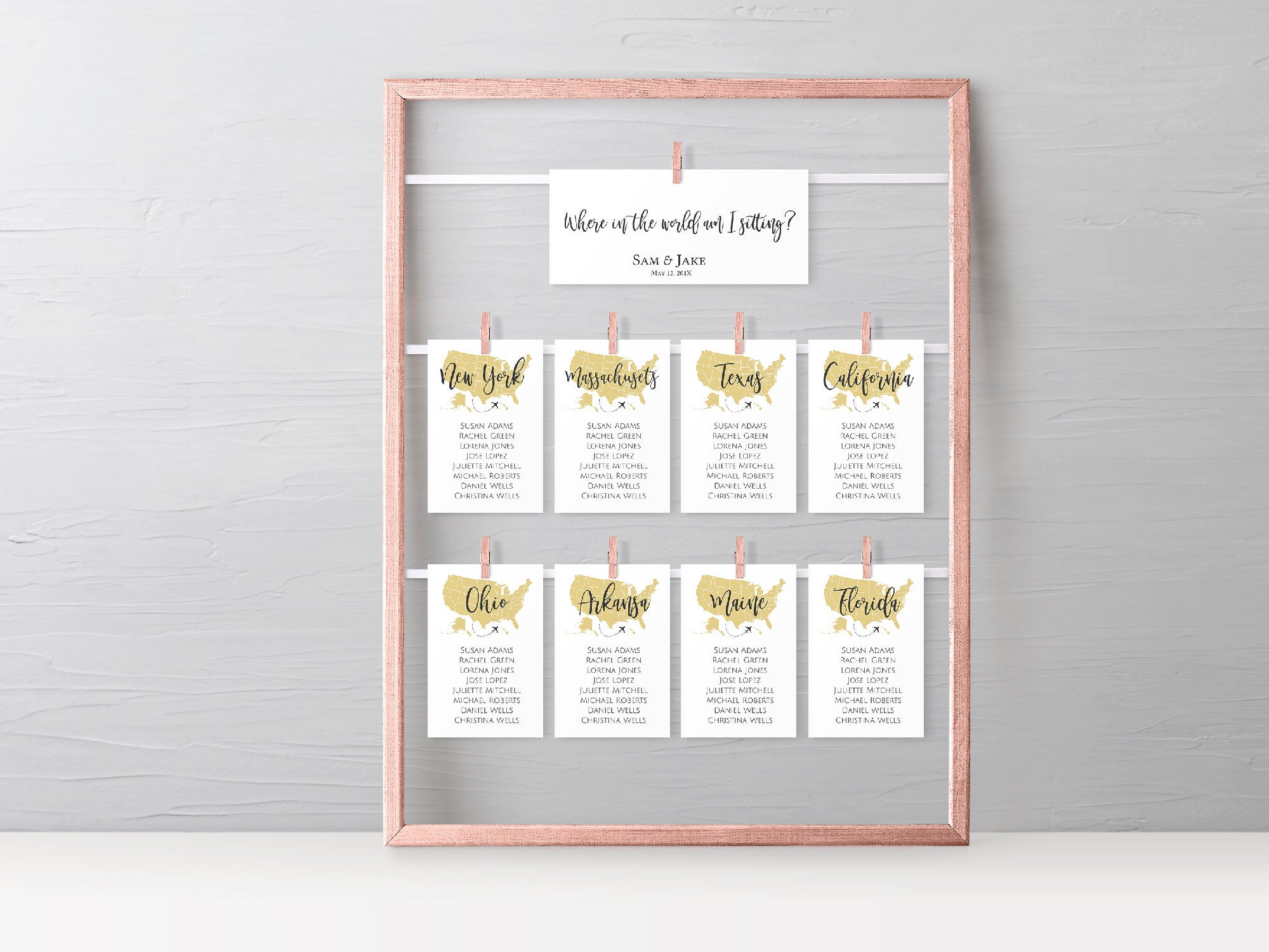 USA Map Hanging Seating Chart Template String Seating Chart Etsy