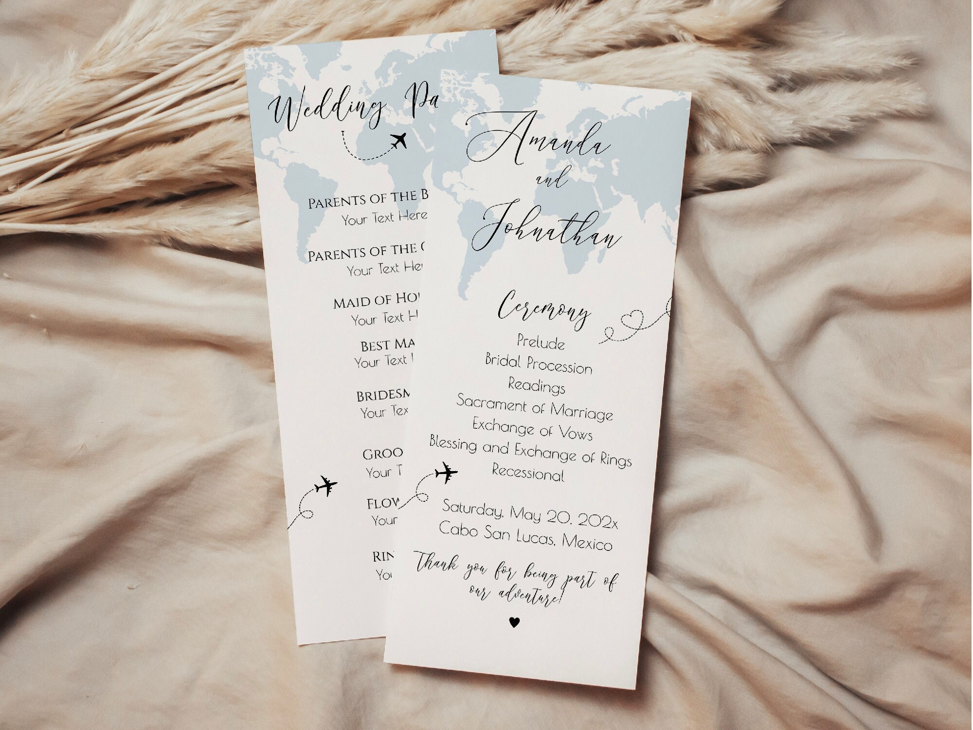 Wedding Programs Map Editable Map Wedding Program: Travel Theme Ceremony (digital Download ...