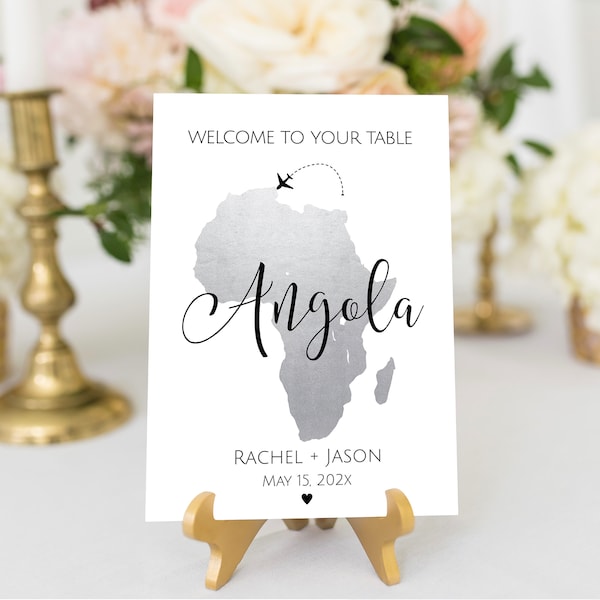 Silver African Wedding Table Numbers, Africa Map Table Names, Editable Table Names Template, Africa Travel Theme Wedding, AT1, TT1
