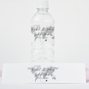 Plantilla de etiquetas de botella de agua de mapa de plata imprimible, etiquetas de botella de mapa, boda temática de viaje, ducha temática de viaje, etiquetas de favor de fiesta, TT1,