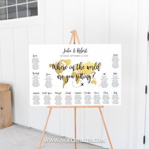 DIY Seating Chart Template, Where in the world are you sitting, Gold World Map Seating Chart, Travel Theme Wedding Seating Chart, TT1 image 2