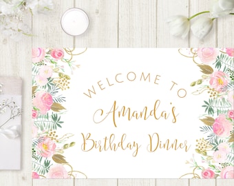 Afdrukbare placemat-sjabloon Gold & Blush pioenrozen (digitale download)