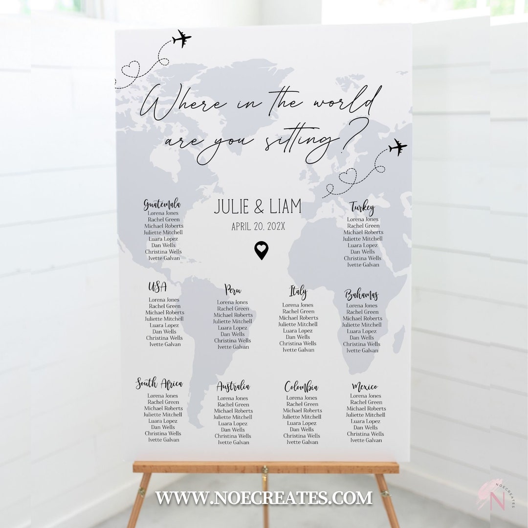 Seating Chart Sign, Seating Chart Template With a Customizable World
