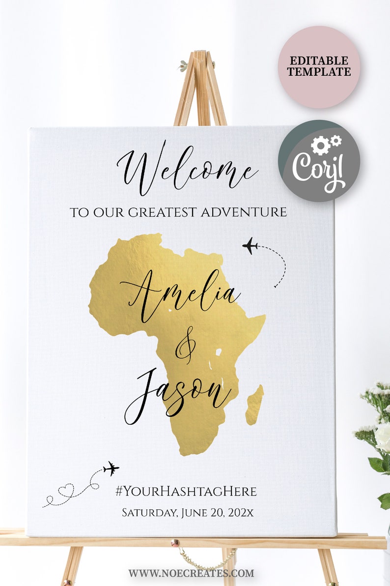 Gold Africa Map Welcome Sign: Africa Theme Party (digital Download ...