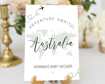 Travel Theme Baby Shower Table Names Template, World Map Table Numbers, Adventure Awaits, Table Numbers,  Around the world baby shower, BB1