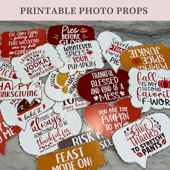 Funny Thanksgiving Photo Booth Props: Printable Fall Decor (PDF)