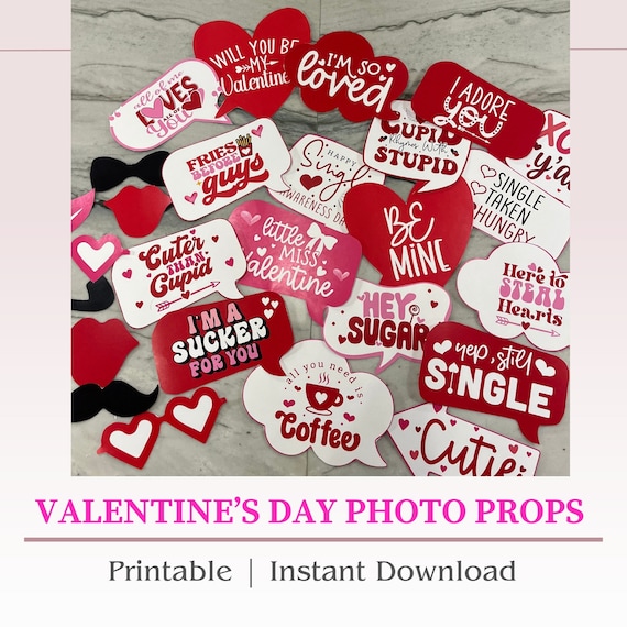 Funny Valentine's Day Photo Booth Props: Galentine's Party Decor (PDF)