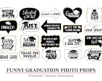 Funny Graduation Photo Booth Props: Black & Gold (Digital Download)