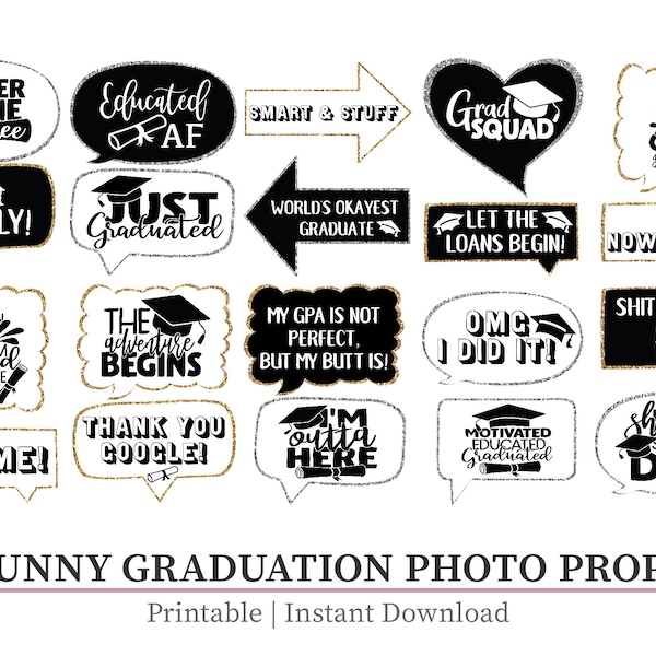 Funny Graduation Photo Props, Black and Gold College Graduation Photo Props, Graduation Party Decorations, Funny Photo Booth Props,  GG1