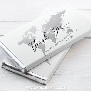 Modèle d'emballage de barre de chocolat carte du monde argenté, emballage de barre de chocolat modifiable, cadeaux à thème voyage, emballages de barre chocolatée, TT1