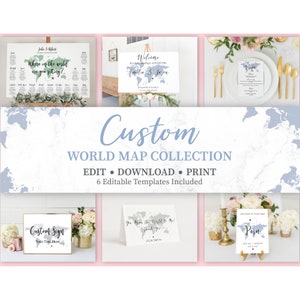 Pacchetto di cartelli stradali personalizzati con il colore della mappa che preferisci, modelli di matrimonio a tema di viaggio, pacchetto di cartelli stradali per matrimoni di destinazione, TT1