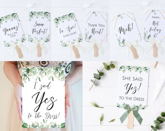 Greenery I Said Yes to the Dress Signs, DIY Wedding Dress Shopping Signs, Eucalyptus Yes to the Dress Flip Signs, Dress Paddle Signs, ET1
