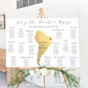 Südamerika Karte Hochzeit Sitzplan, Sitzplan für südamerikanische Hochzeit, Landkarte für Hochzeit, TT1 Schilder