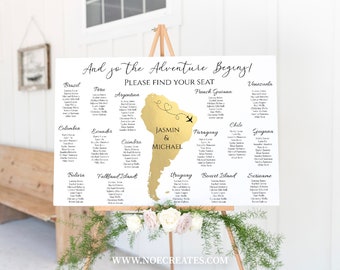 South America Map Wedding Seating Chart, South American Wedding Seating Chart, Destination Wedding, Continent Seating Chart Sign, TT1