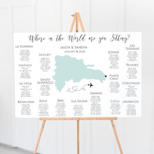 Dominikanische Republik Sitzplan, Sitzplan für die DR Karte, Sitzplan zum ausdrucken, wo in aller Welt spielst du?, Hochzeit unter dem Thema Reise, DR1