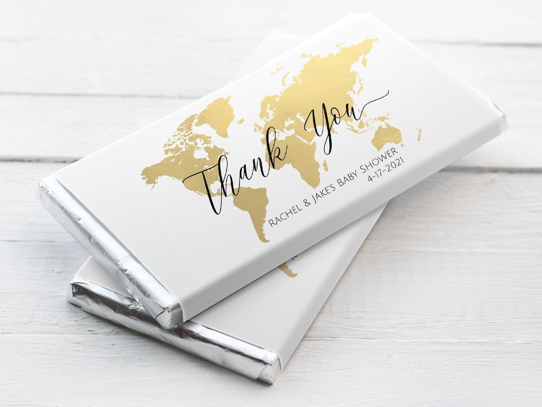 Map Wrapper Layout Design Gold Map Chocolate Bar Wrapper Template: Travel Party Favors (editable ...