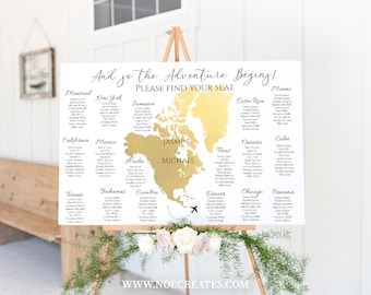 United States Wedding Seating Chart, North America Continent Seating Chart Sign, Destination Wedding, North America Map Seating Chart, TT1