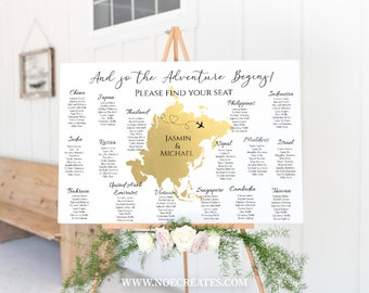 Asia Map Wedding Seating Chart, Asian Wedding Seating Chart, Destination Wedding Seating Chart, Asia Continent Map Seating Chart Sign, TT1