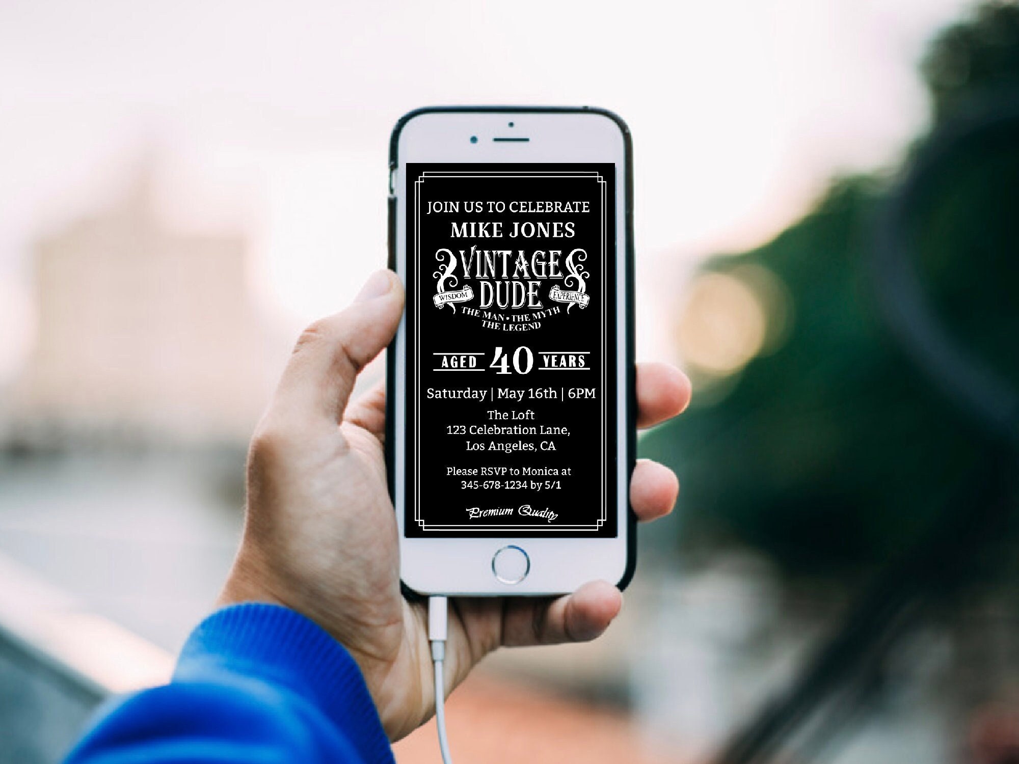 Vintage Dude Birthday Invitation Template: Men's Mobile Party Invite (Digital)