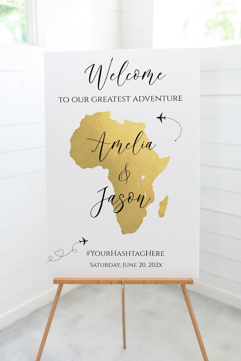 Gold Africa Map Welcome Sign: Africa Theme Party (digital Download ...