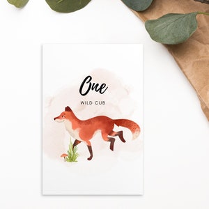 Carte d'anniversaire Forêt Magique par pièce, avec un joli renard - Premier anniversaire - Parfait comme félicitations ou invitation pour une fête d'enfants