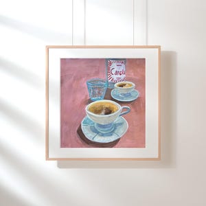 Caffè mattutino a Metz - Dipinto a guazzo originale - Dipinto retrò in stile roulotte - Dipinto originale a mano di un caffè francese - 20x20 cm