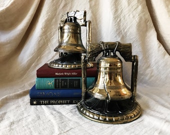 Vintage Brass Bookends . Liberty Bell Bookends . Brass Liberty Bell Bookends