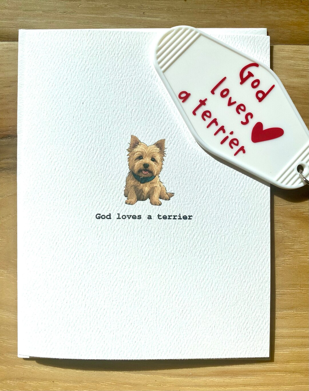 God Loves a Terrier Keychain and Card Gift Set, Norwich Terrier
