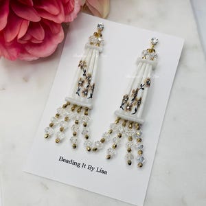 Dentalium Earrings with Black and Gold Flowers (DE-BlackGold)