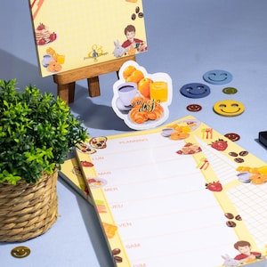 Notepad, list, week planning, breakfast theme