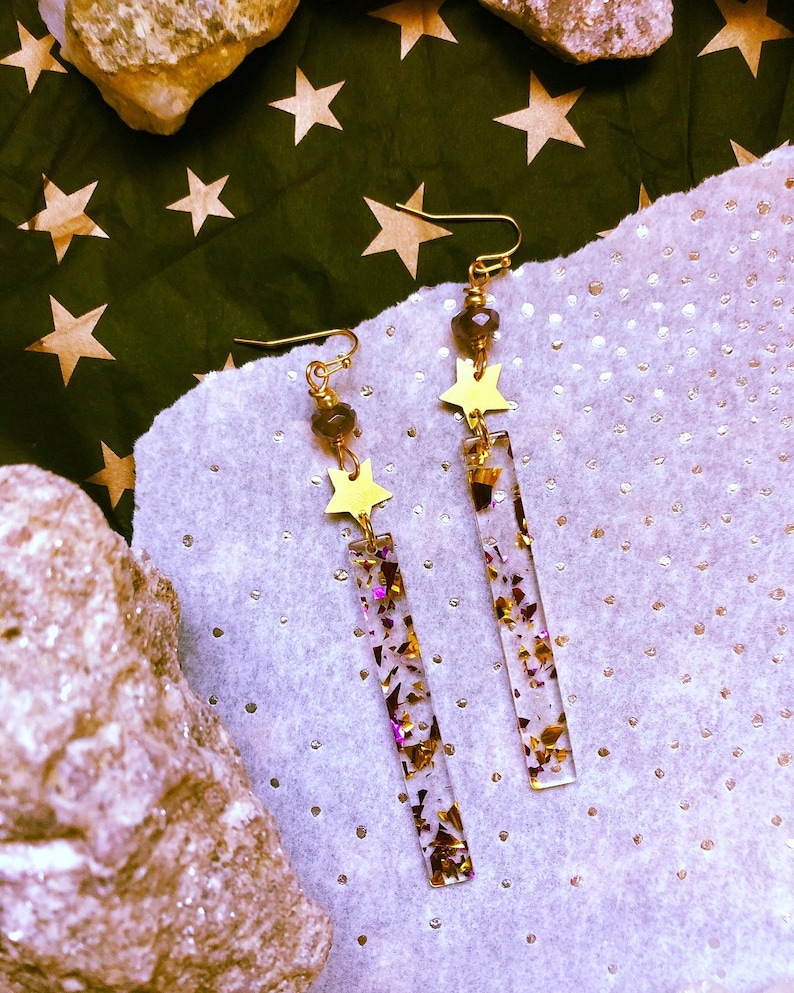 Sagittarius Amethyst Gold + Purple Glitter Star earrings 