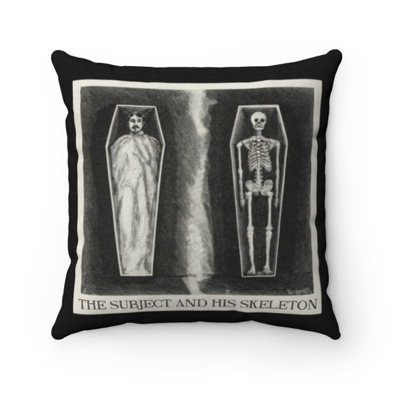 Victorian Print Coffin Skeleton Throw Pillow Gothic Decor Goth Magic Occult Theme Vintage Memento Mori Death Positive
