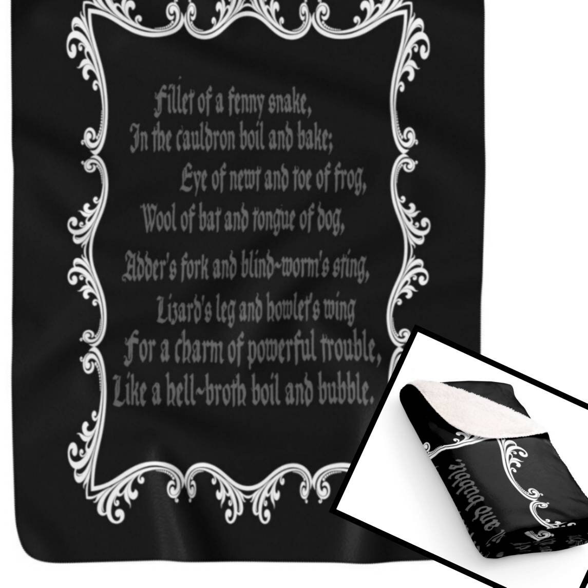 Witch Spell Sherpa Fleece Blanket Macbeth Shakespeare Quote Goth
