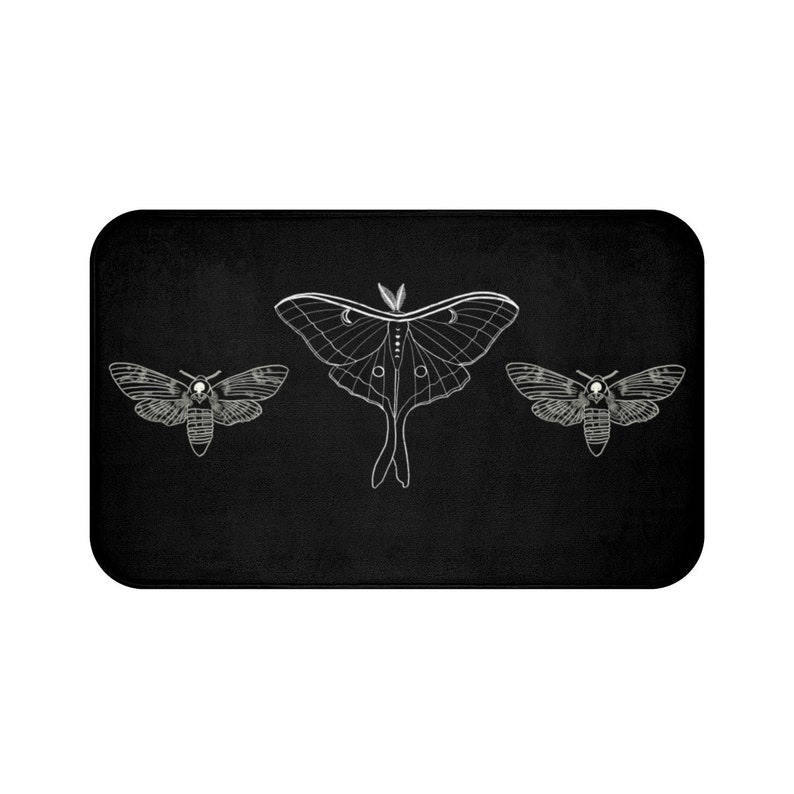 Gothic Bathroom Rug Goth Home Decor Death Head Luna Moth Bath Mat