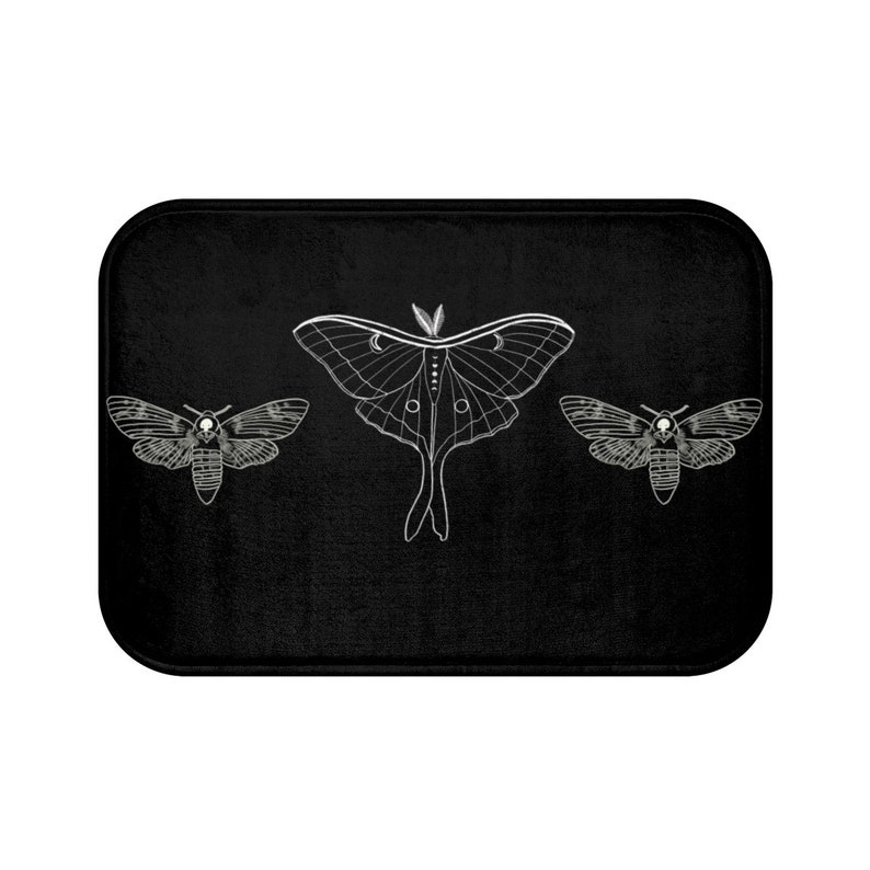 Gothic Bathroom Rug Goth Home Decor Death Head Luna Moth Bath Mat
