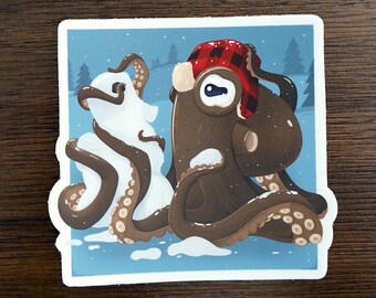 Octopus Sticker, Mr. Snow & his Snow-Horse! Winter decal