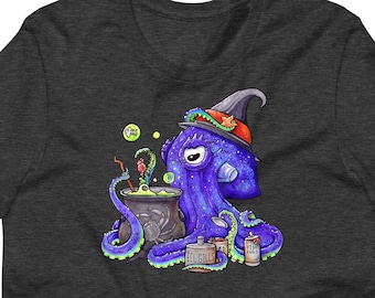 Wicked WillowOctopus tshirt, CUSTOM Cotton Heather Colors tshirt, Artistic Witchy Hipster Cool Graphic Tee Octopus Tattoo Shirt