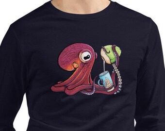 Flat White Finn Unisex Long Sleeve Coconut Octopus Tee