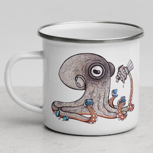 Quad Shot Quinn the Gloomy Octopus Enamel Mug (11oz)