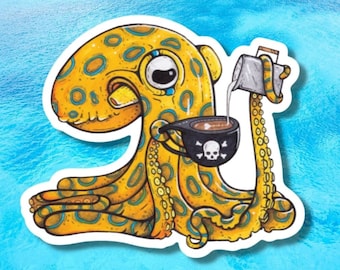 Latte Luna, The Blue-Ringed Octopus Sticker, laptop sticker, reusable water bottle sticker, Coffee Sticker