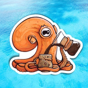 Pour Over Penny, the Sand Octopus Aufkleber, Laptop Aufkleber, wiederverwendbarer Wasserflaschenaufkleber, Kaffeeaufkleber