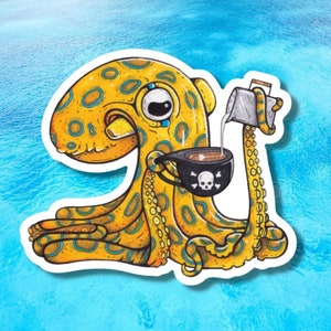 Latte Luna, The Blue-Ringed Octopus Sticker, laptop sticker, reusable water bottle sticker, Coffee Sticker