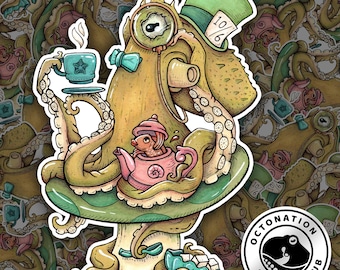 Alice in Octopus Land Mad Tea Party Octopus | OctoNation, Octopus Sticker Club